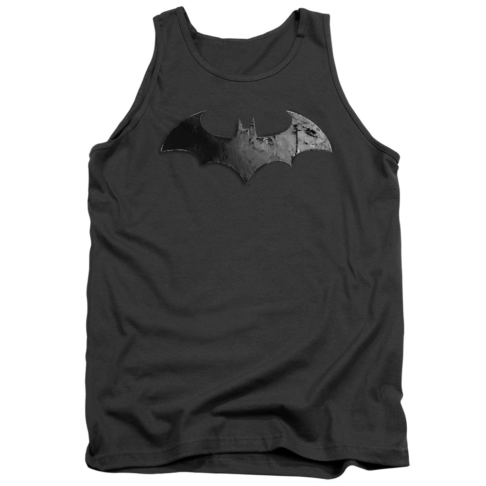 AN OFFCIALLY LICENSED ARKHAM CITY BAT LOGO ADULT UNISEX TANK TOP CHARCOAL