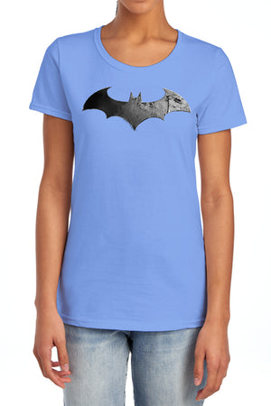AN OFFCIALLY LICENSED ARKHAM CITY BAT LOGO WOMEN'S REGULAR FIT T-SHIRT CHARCOAL