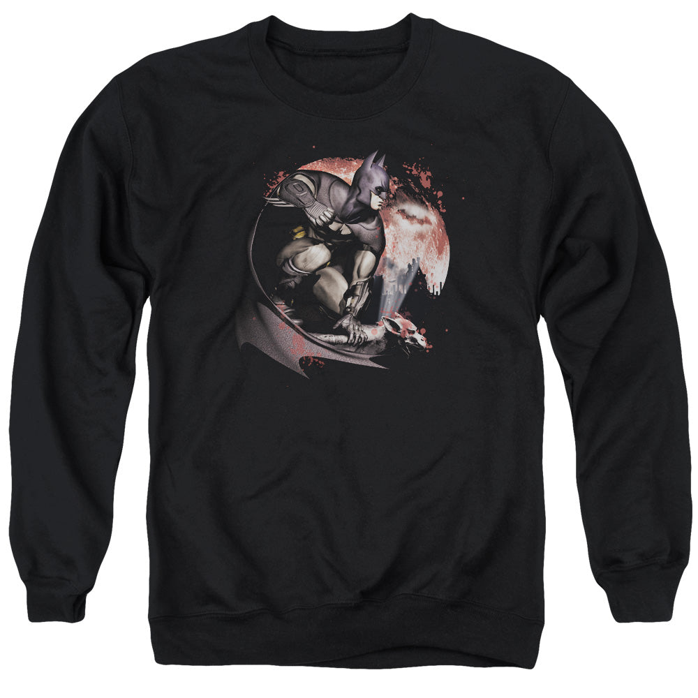 AN OFFCIALLY LICENSED ARKHAM CITY BLOOD MOON ADULT UNISEX CREWNECK SWEATSHIRT BLACK