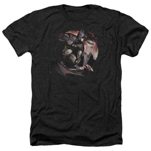 AN OFFCIALLY LICENSED ARKHAM CITY BLOOD MOON MEN'S HEATHER T-SHIRT CHARCOAL