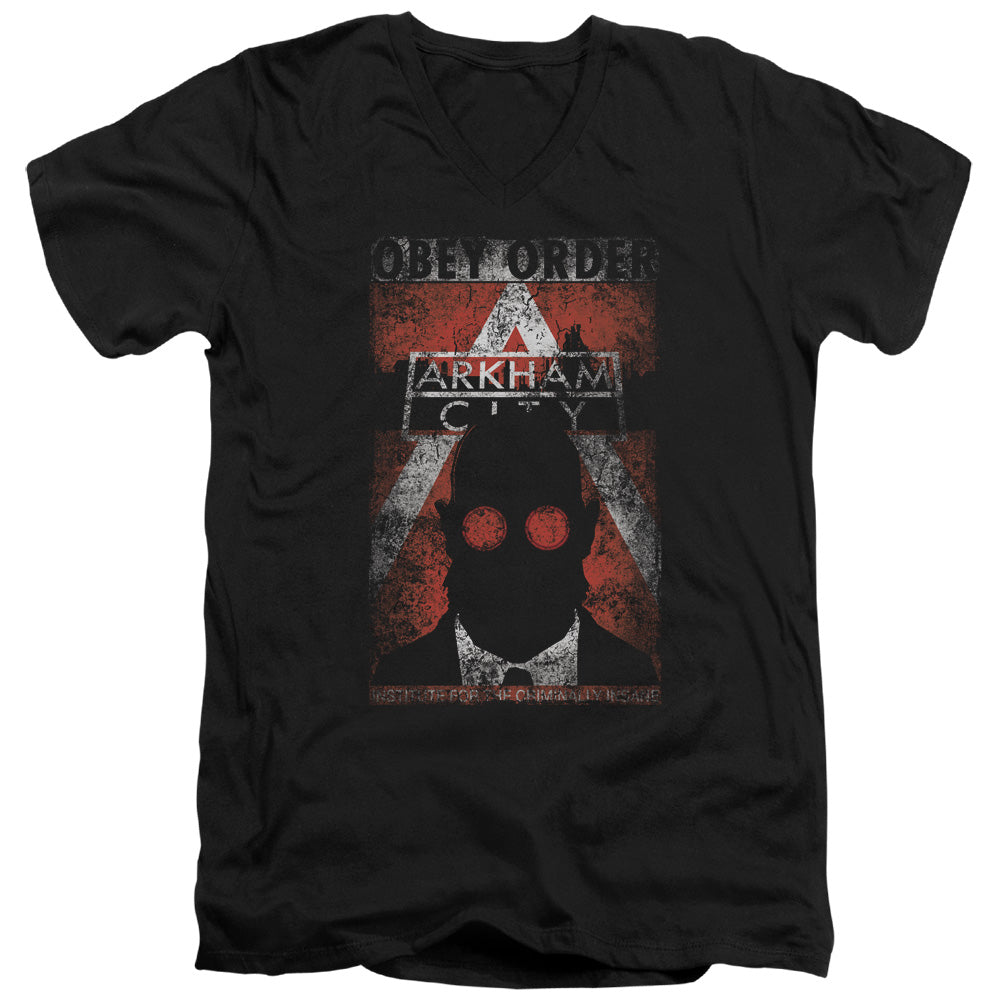 AN OFFCIALLY LICENSED ARKHAM CITY OBEY ORDER POSTER MEN'S V-NECK T-SHIRT BLACK