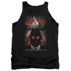 AN OFFCIALLY LICENSED ARKHAM CITY OBEY ORDER POSTER ADULT UNISEX TANK TOP BLACK