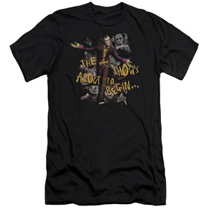 AN OFFCIALLY LICENSED ARKHAM CITY ABOUT TO BEGIN MEN'S PREMIUM SLIM FIT T-SHIRT BLACK