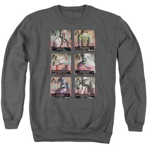 AN OFFCIALLY LICENSED ARKHAM CITY ARKHAM LINEUP ADULT UNISEX CREWNECK SWEATSHIRT CHARCOAL