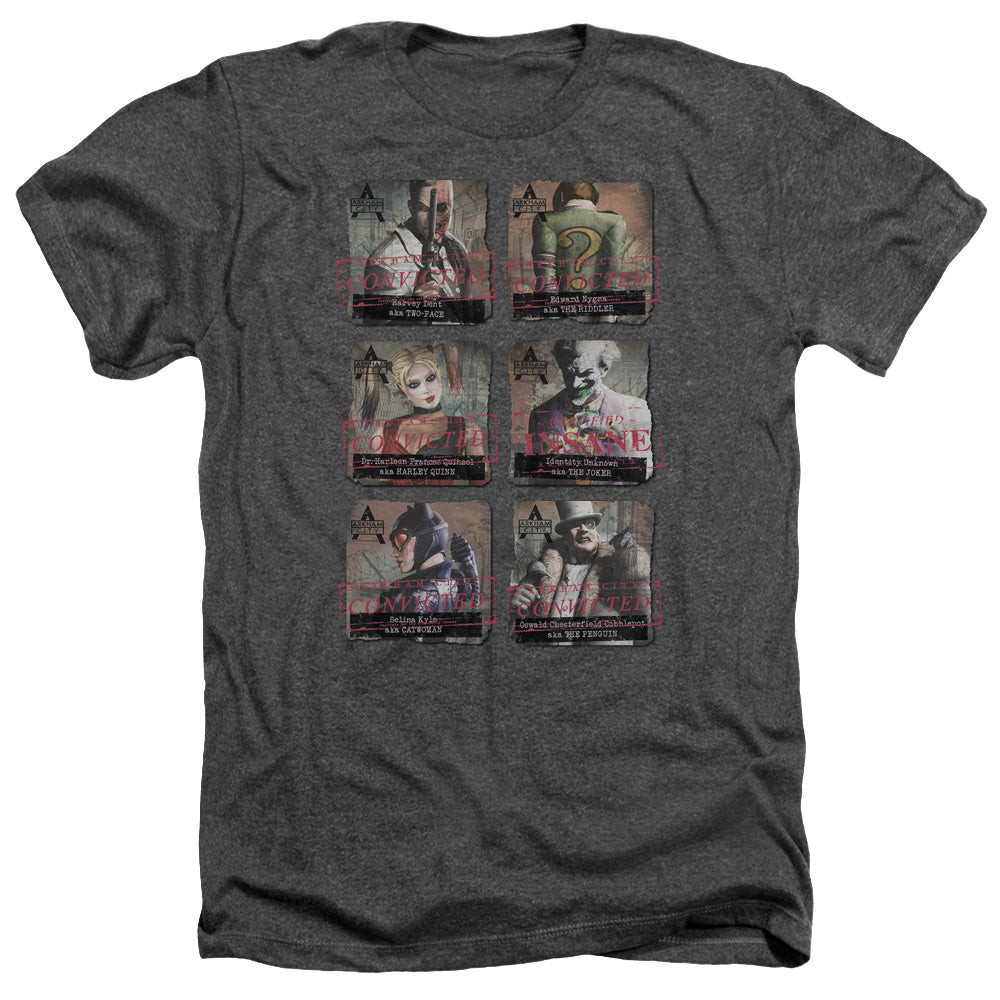 AN OFFCIALLY LICENSED ARKHAM CITY ARKHAM LINEUP MEN'S HEATHER T-SHIRT CHARCOAL