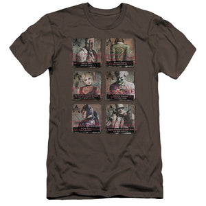AN OFFCIALLY LICENSED ARKHAM CITY ARKHAM LINEUP MEN'S PREMIUM SLIM FIT T-SHIRT CHARCOAL