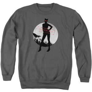 AN OFFCIALLY LICENSED ARKHAM CITY CATWOMAN CONVICTED ADULT UNISEX CREWNECK SWEATSHIRT CHARCOAL