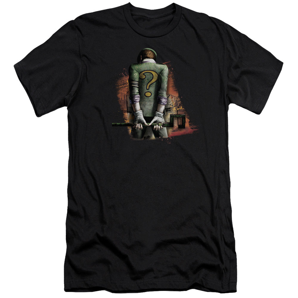 AN OFFCIALLY LICENSED ARKHAM CITY RIDDLER CONVICTED MEN'S PREMIUM SLIM FIT T-SHIRT BLACK