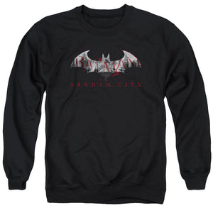 AN OFFCIALLY LICENSED ARKHAM CITY BAT FILL ADULT UNISEX CREWNECK SWEATSHIRT BLACK