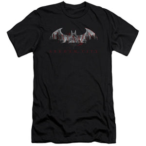 AN OFFCIALLY LICENSED ARKHAM CITY BAT FILL MEN'S PREMIUM SLIM FIT T-SHIRT BLACK
