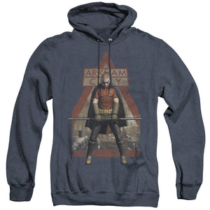AN OFFCIALLY LICENSED ARKHAM CITY ARKHAM ROBIN ADULT UNISEX HEATHER PULLOVER HOODIE NAVY