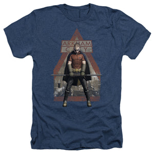 AN OFFCIALLY LICENSED ARKHAM CITY ARKHAM ROBIN MEN'S HEATHER T-SHIRT NAVY