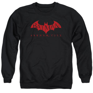 AN OFFCIALLY LICENSED ARKHAM CITY RED BAT ADULT UNISEX CREWNECK SWEATSHIRT BLACK