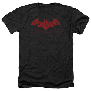 AN OFFCIALLY LICENSED ARKHAM CITY RED BAT MEN'S HEATHER T-SHIRT CHARCOAL