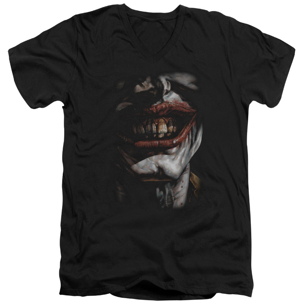 AN OFFCIALLY LICENSED BATMAN SMILE OF EVIL MEN'S V-NECK T-SHIRT BLACK