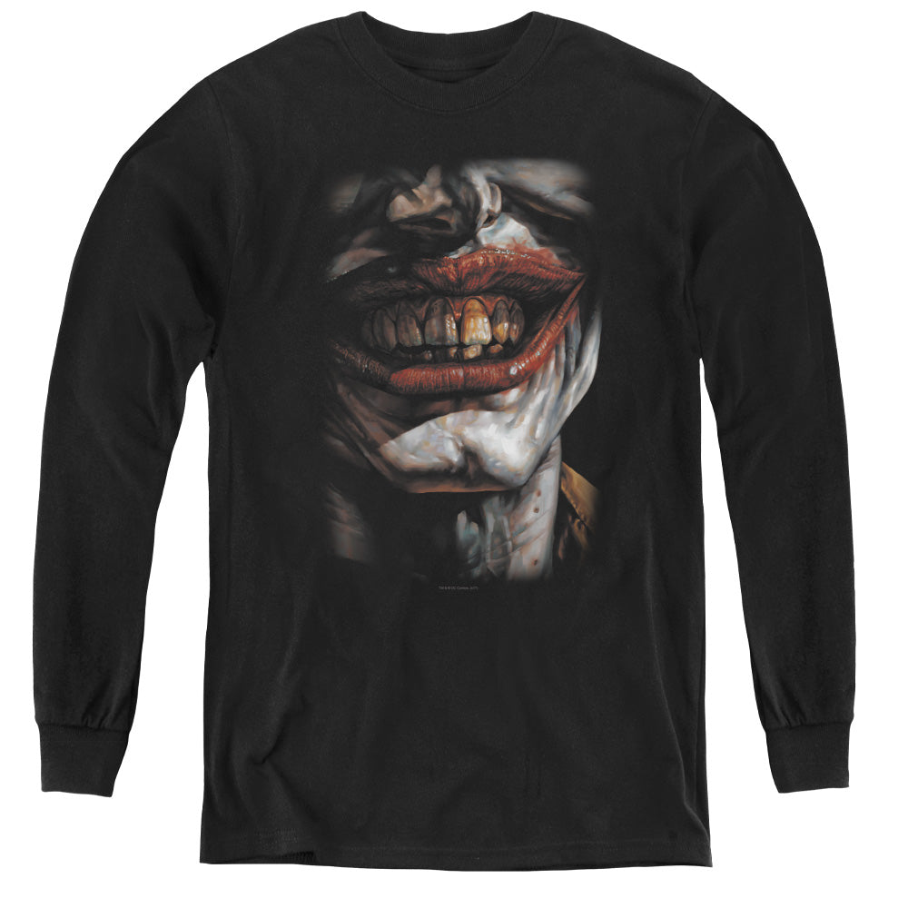 AN OFFCIALLY LICENSED BATMAN SMILE OF EVIL YOUTH LONG SLEEVE T-SHIRT BLACK