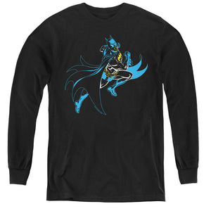 AN OFFCIALLY LICENSED BATMAN NEON BATMAN YOUTH LONG SLEEVE T-SHIRT BLACK