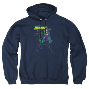AN OFFCIALLY LICENSED BATMAN BAT SPRAY ADULT UNISEX PULLOVER HOODIE NAVY