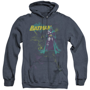 AN OFFCIALLY LICENSED BATMAN BAT SPRAY ADULT UNISEX HEATHER PULLOVER HOODIE NAVY