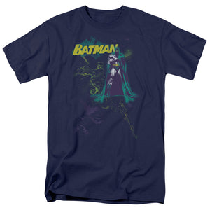 AN OFFCIALLY LICENSED BATMAN BAT SPRAY MEN'S REGULAR FIT T-SHIRT NAVY