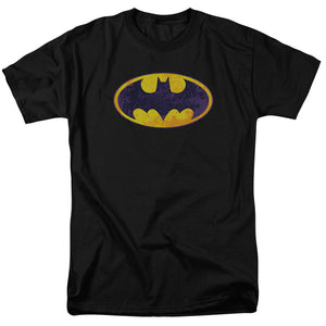 AN OFFCIALLY LICENSED BATMAN BM NEON DISTRESS LOGO MEN'S REGULAR FIT T-SHIRT BLACK