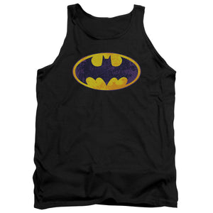 AN OFFCIALLY LICENSED BATMAN BM NEON DISTRESS LOGO ADULT UNISEX TANK TOP BLACK