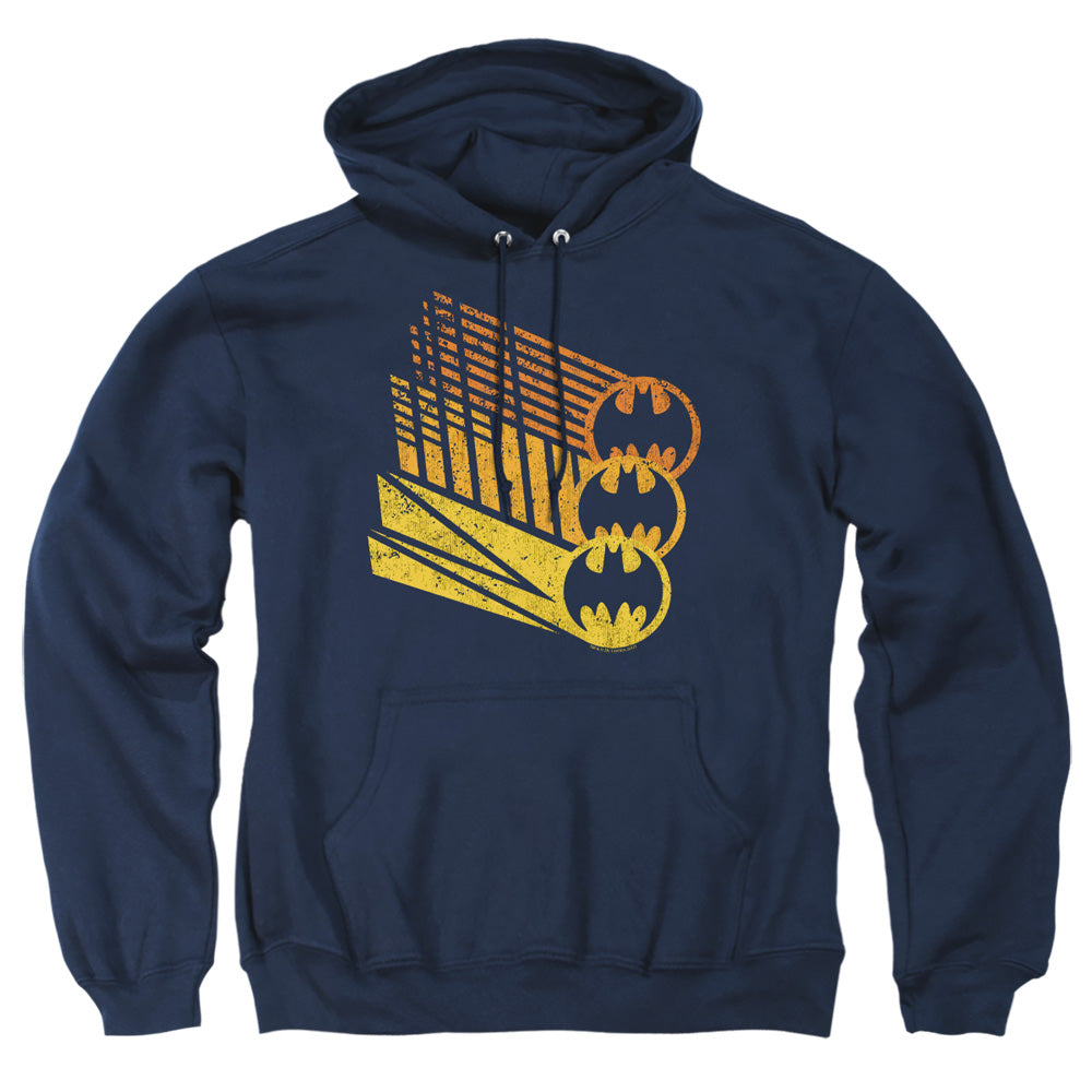 AN OFFCIALLY LICENSED BATMAN BAT SIGNAL SHAPES ADULT UNISEX PULLOVER HOODIE NAVY