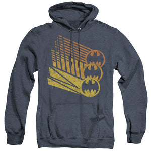 AN OFFCIALLY LICENSED BATMAN BAT SIGNAL SHAPES ADULT UNISEX HEATHER PULLOVER HOODIE NAVY