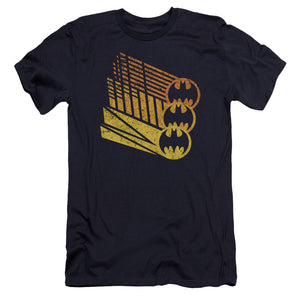 AN OFFCIALLY LICENSED BATMAN BAT SIGNAL SHAPES MEN'S PREMIUM SLIM FIT T-SHIRT NAVY