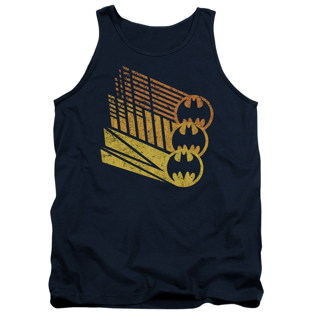 AN OFFCIALLY LICENSED BATMAN BAT SIGNAL SHAPES ADULT UNISEX TANK TOP NAVY