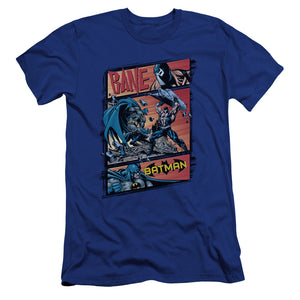 AN OFFCIALLY LICENSED BATMAN EPIC BATTLE MEN'S PREMIUM SLIM FIT T-SHIRT ROYAL