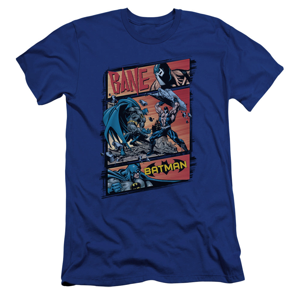AN OFFCIALLY LICENSED BATMAN EPIC BATTLE MEN'S PREMIUM SLIM FIT T-SHIRT ROYAL