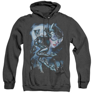 AN OFFCIALLY LICENSED BATMAN MOONLIGHT CAT ADULT UNISEX HEATHER PULLOVER HOODIE BLACK