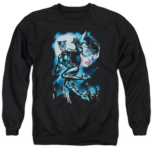 AN OFFCIALLY LICENSED BATMAN MOONLIGHT CAT ADULT UNISEX CREWNECK SWEATSHIRT BLACK