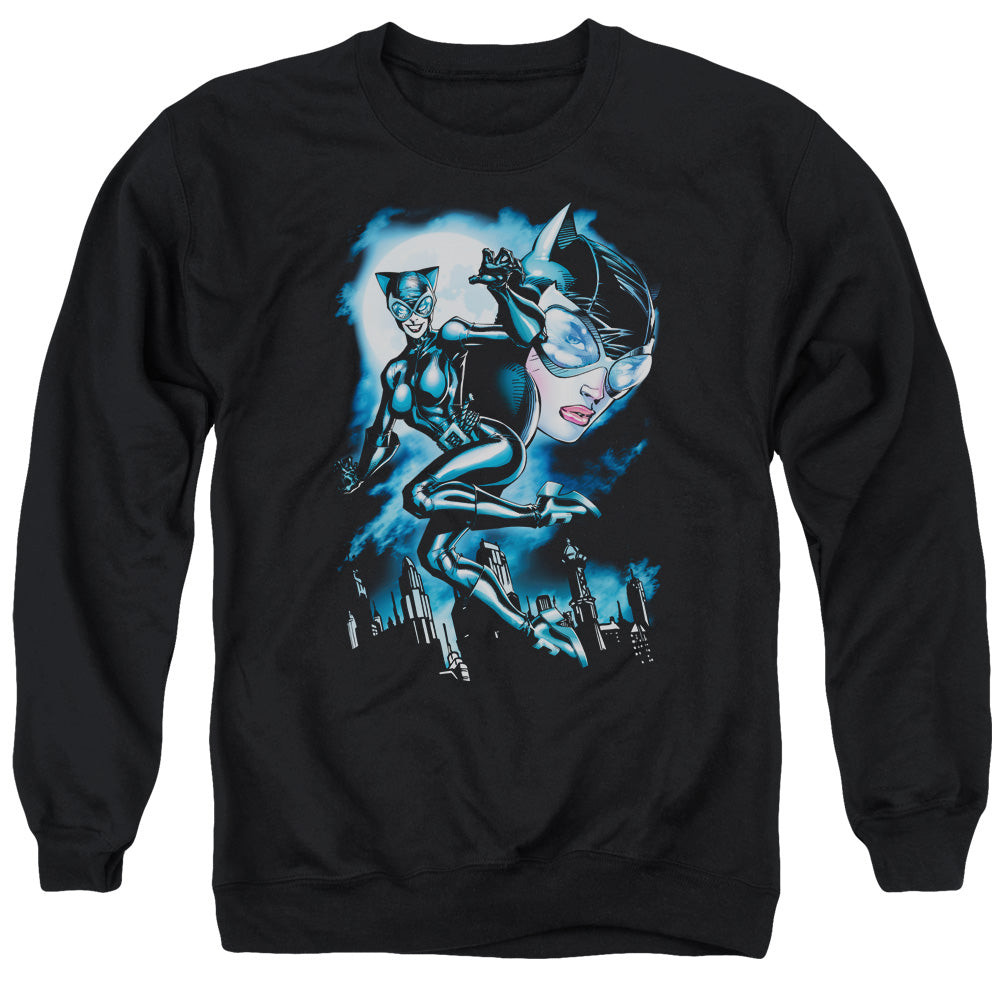 AN OFFCIALLY LICENSED BATMAN MOONLIGHT CAT ADULT UNISEX CREWNECK SWEATSHIRT BLACK