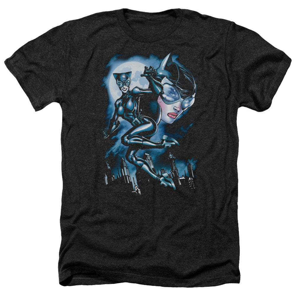 AN OFFCIALLY LICENSED BATMAN MOONLIGHT CAT MEN'S HEATHER T-SHIRT CHARCOAL