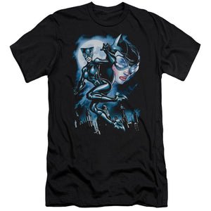 AN OFFCIALLY LICENSED BATMAN MOONLIGHT CAT MEN'S PREMIUM SLIM FIT T-SHIRT BLACK
