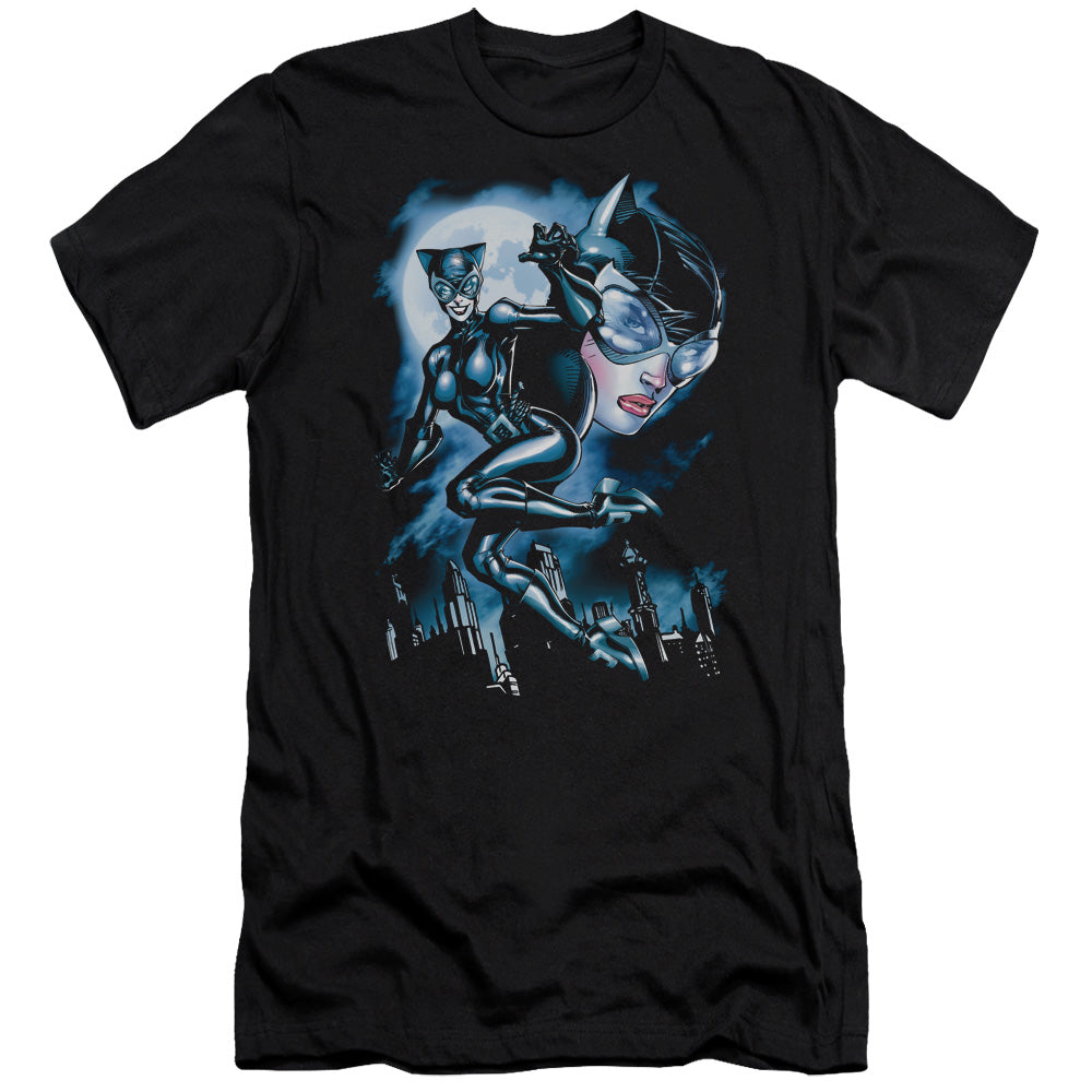AN OFFCIALLY LICENSED BATMAN MOONLIGHT CAT MEN'S PREMIUM SLIM FIT T-SHIRT BLACK