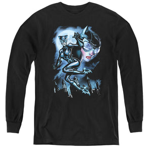 AN OFFCIALLY LICENSED BATMAN MOONLIGHT CAT YOUTH LONG SLEEVE T-SHIRT BLACK