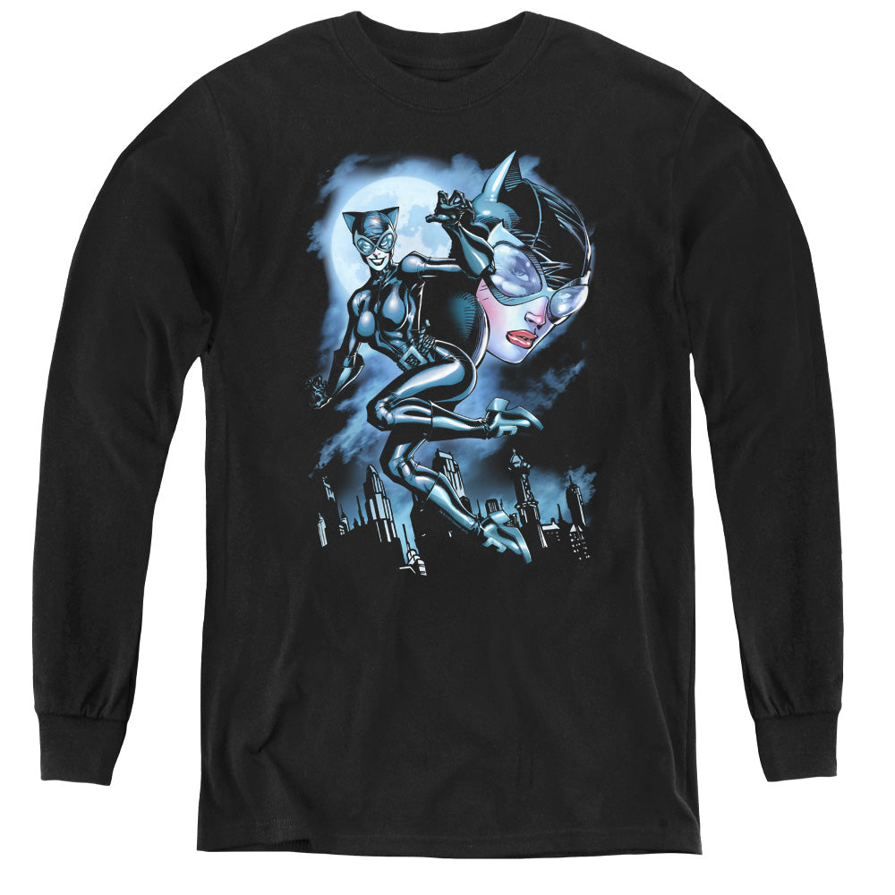 AN OFFCIALLY LICENSED BATMAN MOONLIGHT CAT YOUTH LONG SLEEVE T-SHIRT BLACK