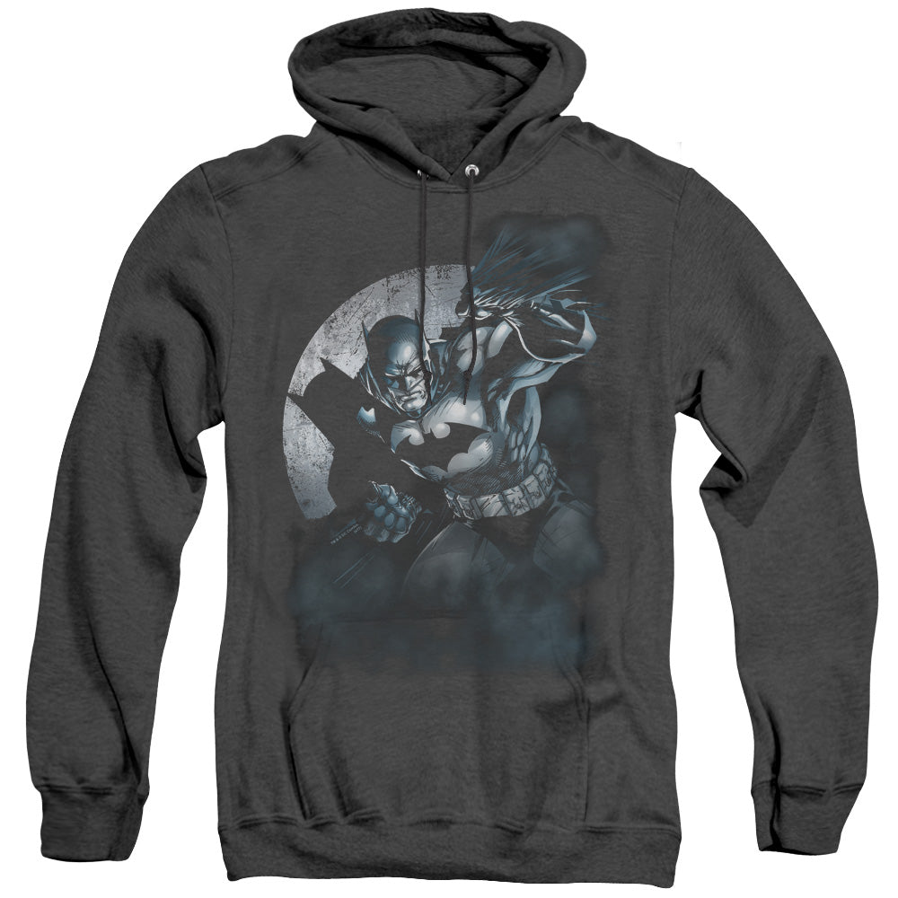 AN OFFCIALLY LICENSED BATMAN BATMAN SPOTLIGHT ADULT UNISEX HEATHER PULLOVER HOODIE BLACK