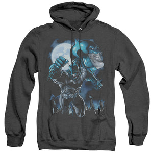 AN OFFCIALLY LICENSED BATMAN MOONLIGHT BAT ADULT UNISEX HEATHER PULLOVER HOODIE BLACK