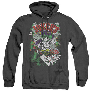 AN OFFCIALLY LICENSED BATMAN JOKERS WILD ADULT UNISEX HEATHER PULLOVER HOODIE BLACK