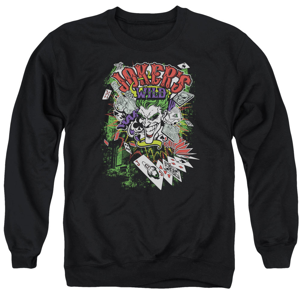 AN OFFCIALLY LICENSED BATMAN JOKERS WILD ADULT UNISEX CREWNECK SWEATSHIRT BLACK