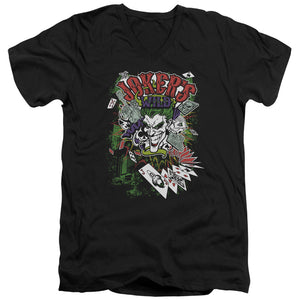 AN OFFCIALLY LICENSED BATMAN JOKERS WILD MEN'S V-NECK T-SHIRT BLACK