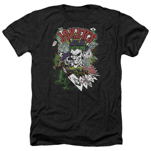 AN OFFCIALLY LICENSED BATMAN JOKERS WILD MEN'S HEATHER T-SHIRT CHARCOAL
