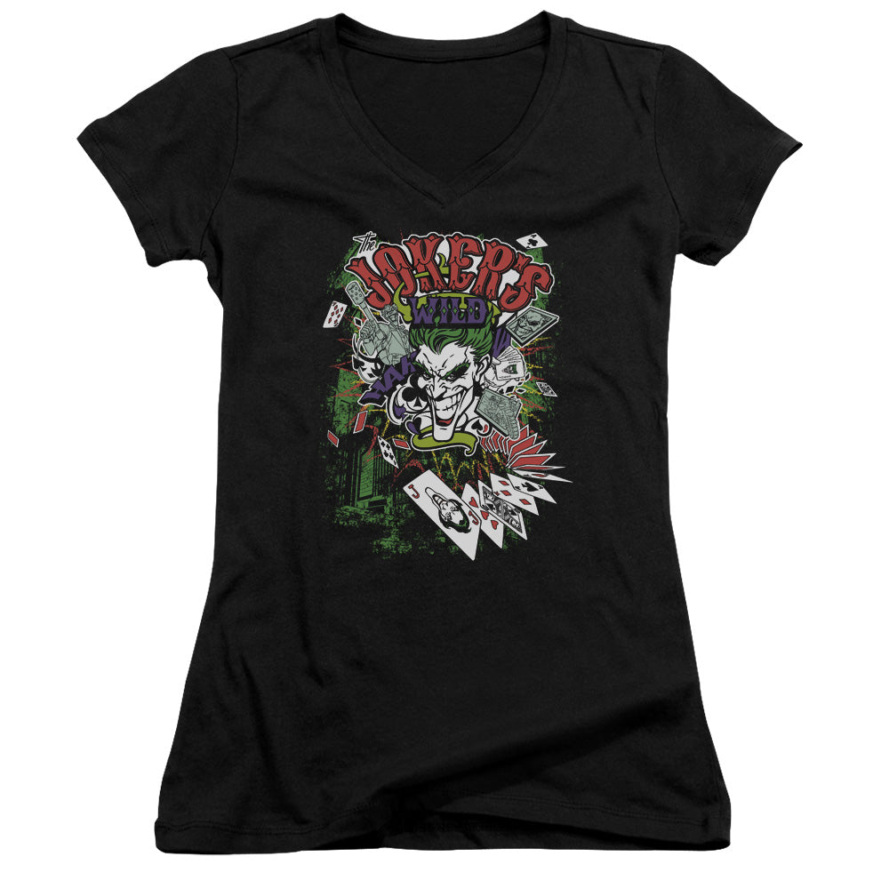 Batman Jokers Wild Licensed Women's T-Shirt Juniors V-Neck SM