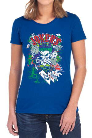 AN OFFCIALLY LICENSED BATMAN JOKERS WILD WOMEN'S REGULAR FIT T-SHIRT BLACK