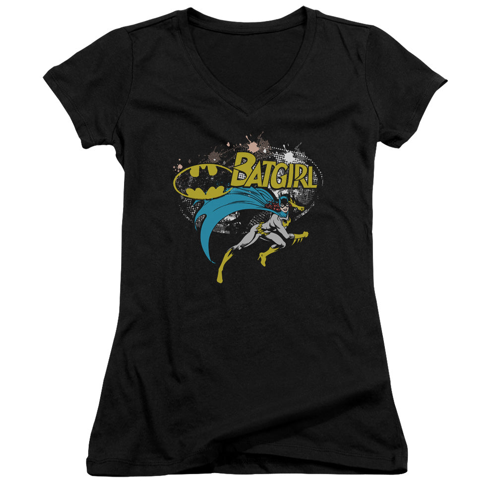 Batman Batgirl Halftone Licensed Women's T-Shirt Juniors V-Neck SM