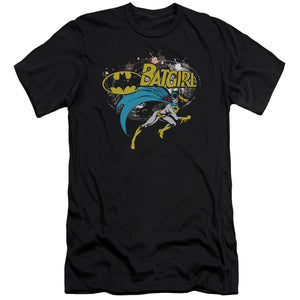 AN OFFCIALLY LICENSED BATMAN BATGIRL HALFTONE MEN'S PREMIUM SLIM FIT T-SHIRT BLACK